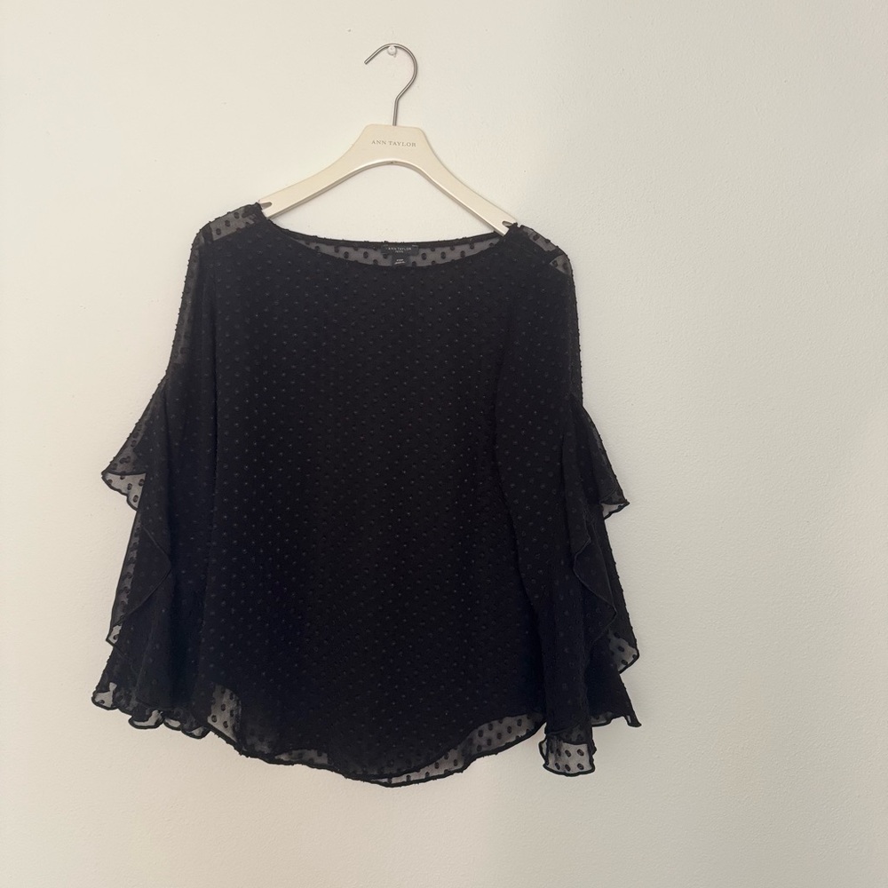 Ann Taylor Black Ruffle Sleeve Blouse